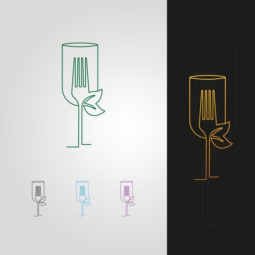 Simple Line Art Fork and Wine Glass Restaurant Icon vector
