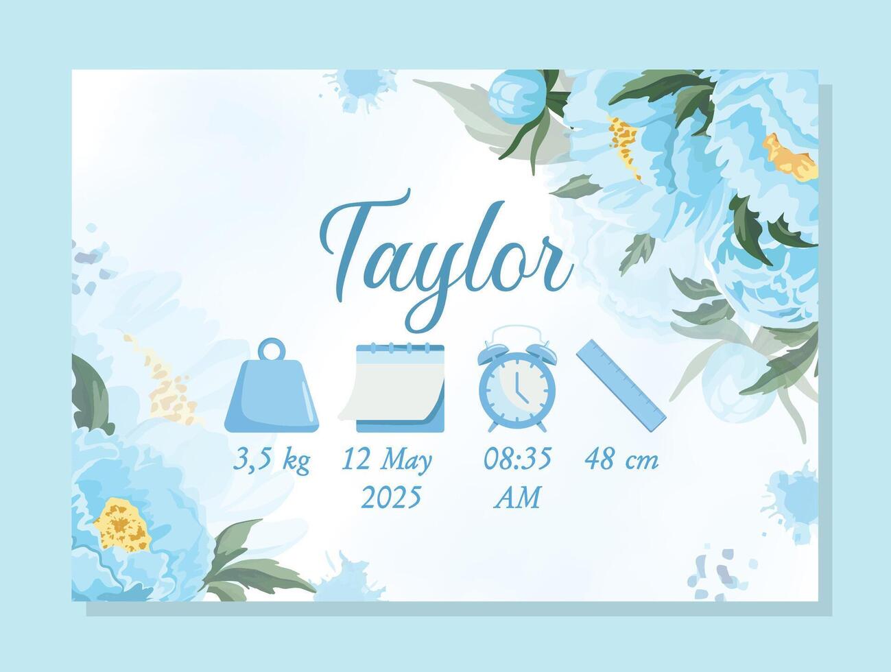 Taylor's birth announcement with floral design vector