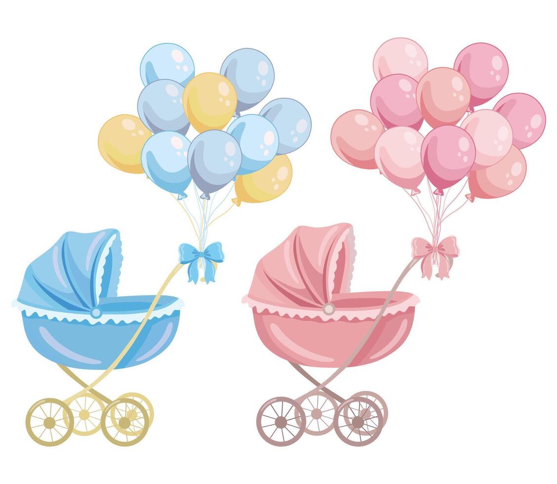 Baby carriages with balloons vector