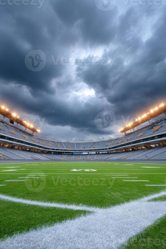 Dramatic sky looming over modern American football stadium photo