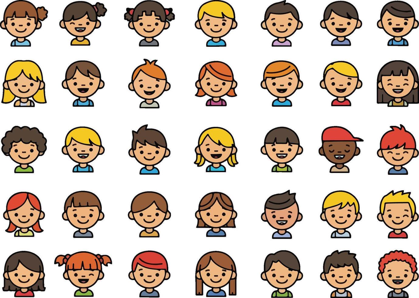 A Set of 35 different Cartoon Character Face icons vector