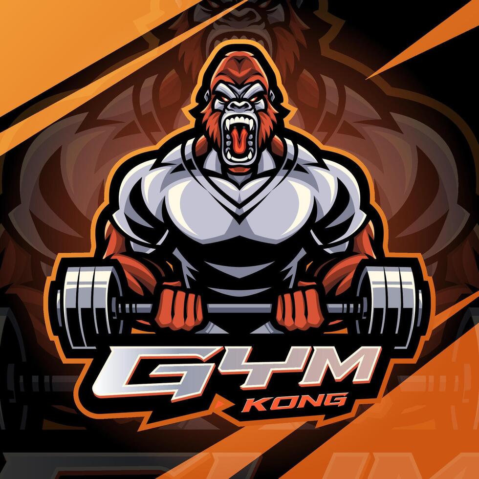 Gym Kong logo with weights character vector