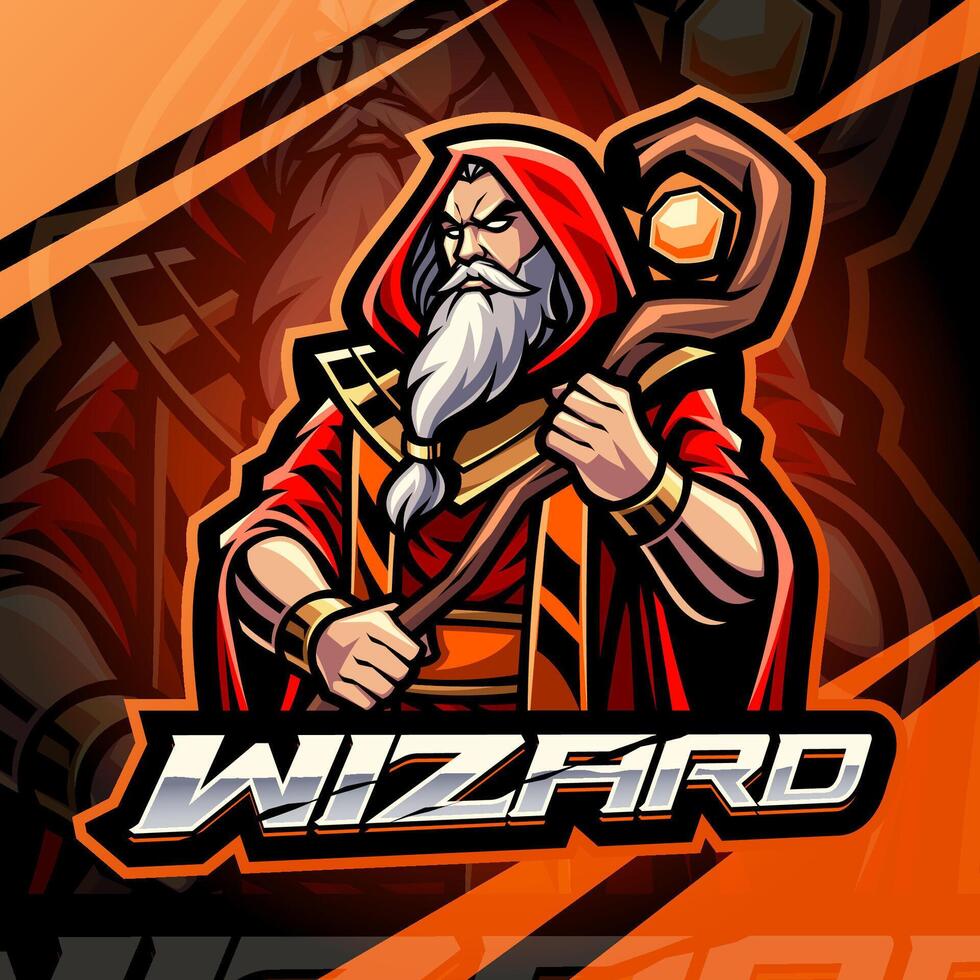 Wizard character in red cloak and staff vector