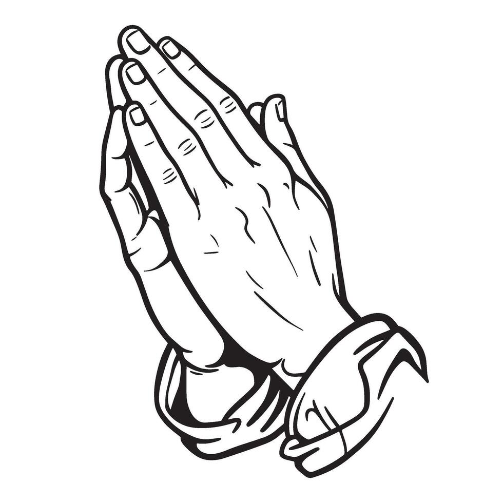 Detailed line art illustration of hands clasped in prayer showing faith and hope vector