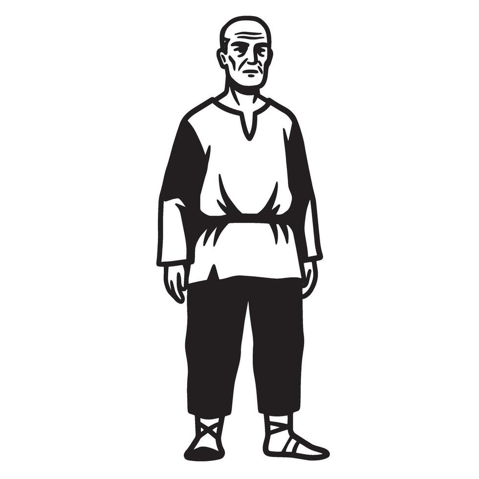 Stylized illustration of a mature man in simple clothing against a white background vector