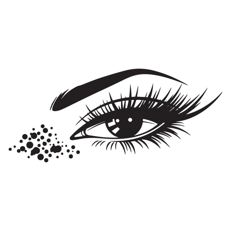 Detailed eye illustration with long eyelashes and freckles in black and white design vector