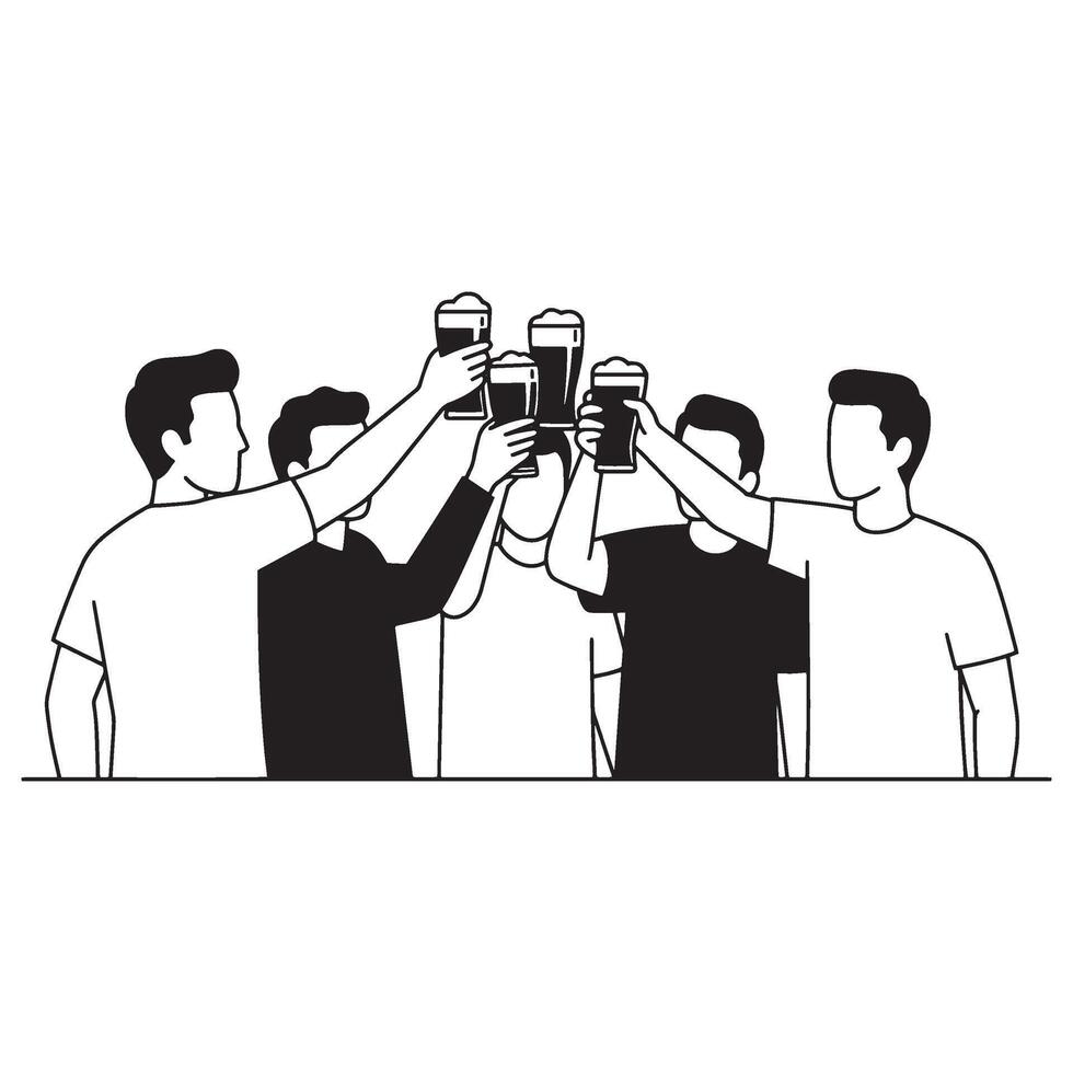 Friends raising beer glasses in a toast celebrating friendship and good times together vector