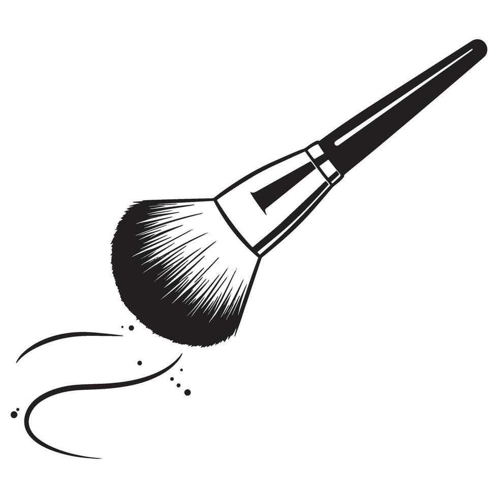 Black and white makeup brush with powder marks creating a beauty illustration vector