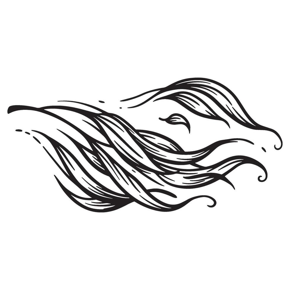 Elegant hand drawn illustration of flowing hair in black and white minimalistic style vector