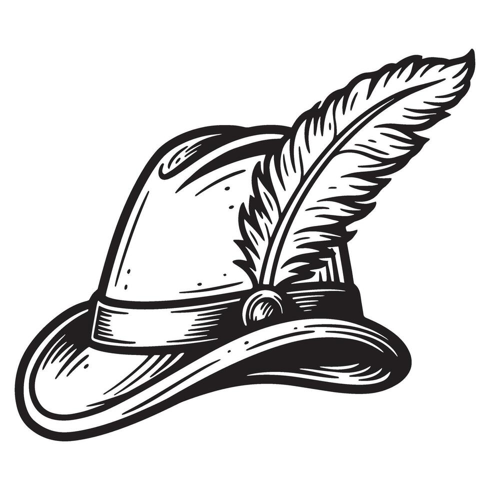 Traditional bavarian hat with feather illustration graphic for oktoberfest and german themes vector