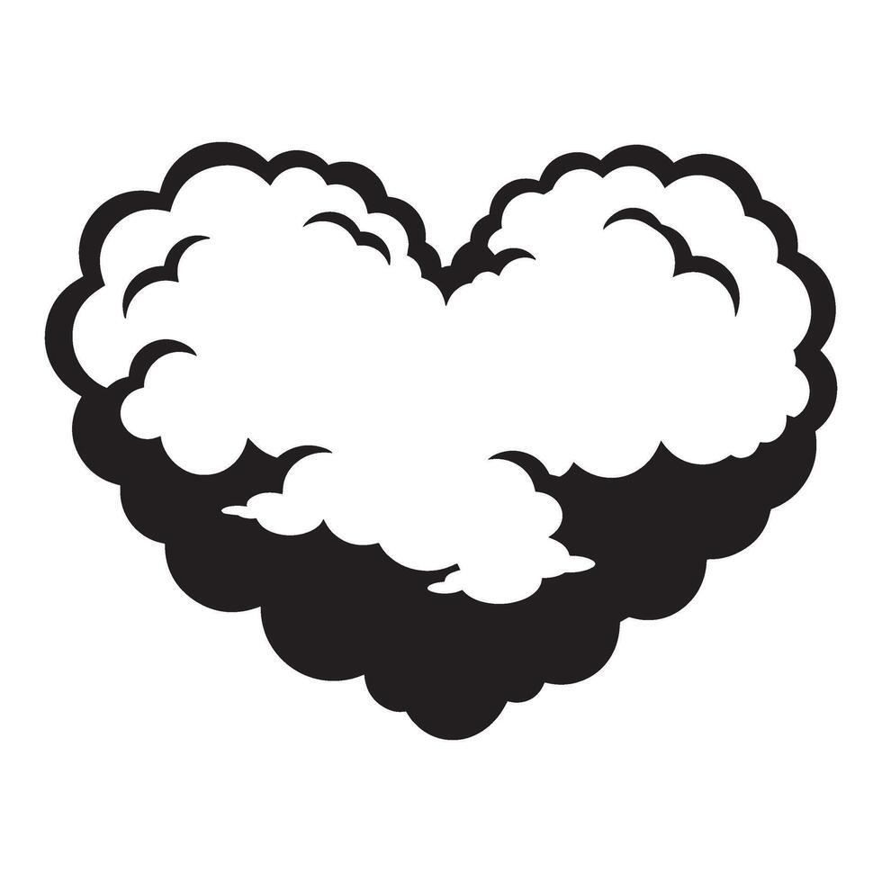 Black and white cloud illustration in the shape of a heart symbol ideal for design projects vector