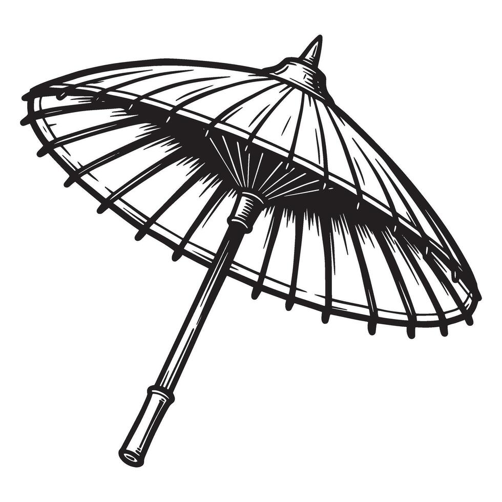 Artistic black and white illustration of a traditional asian parasol with vintage style vector
