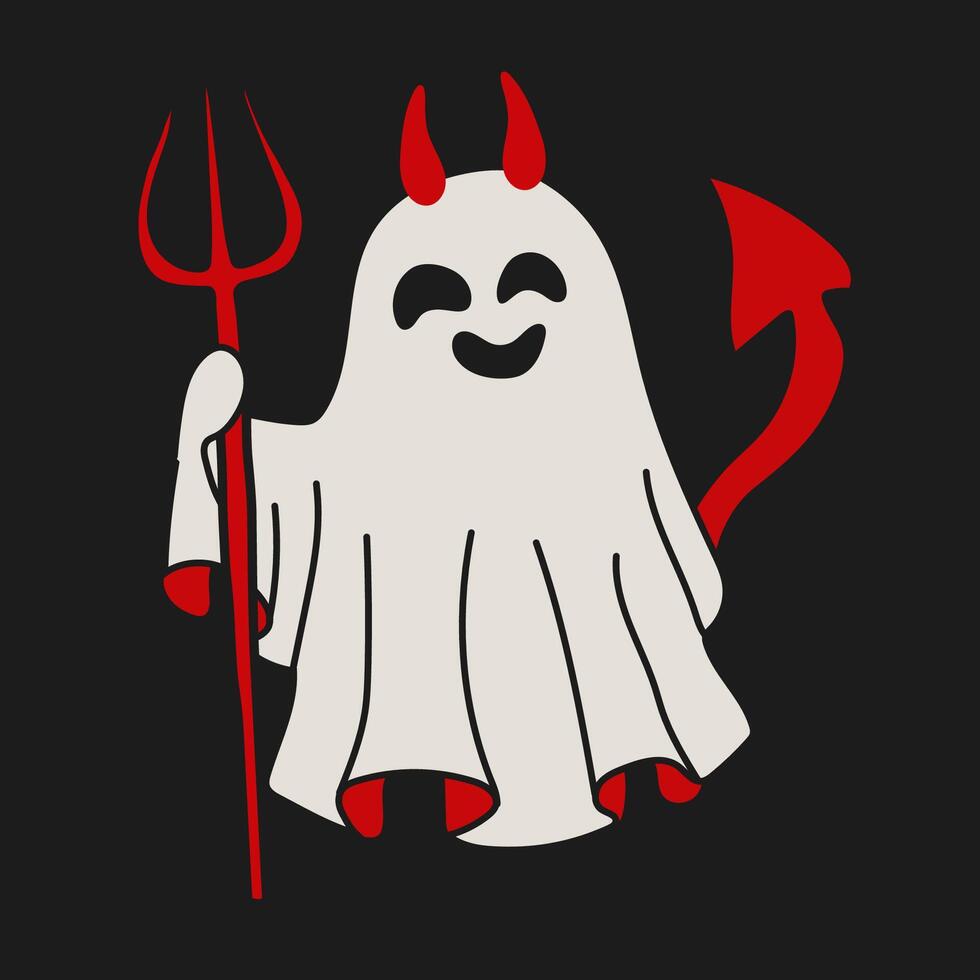 Playful Devil Ghost Character with Trident for Halloween vector
