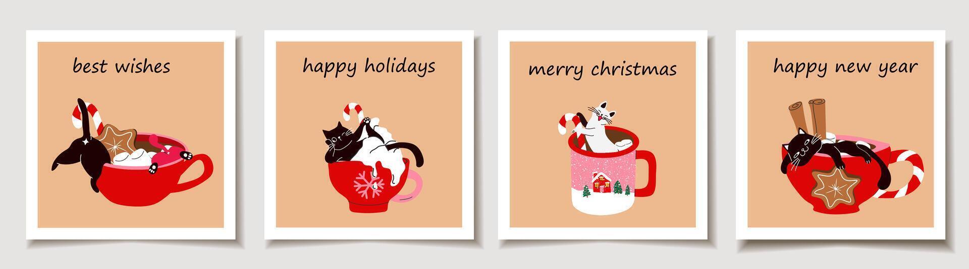 Cats in holiday mugs design vector