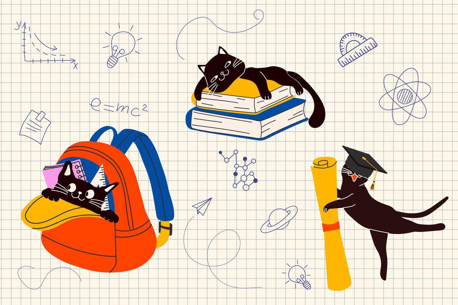 illustration of cats with school supplies vector