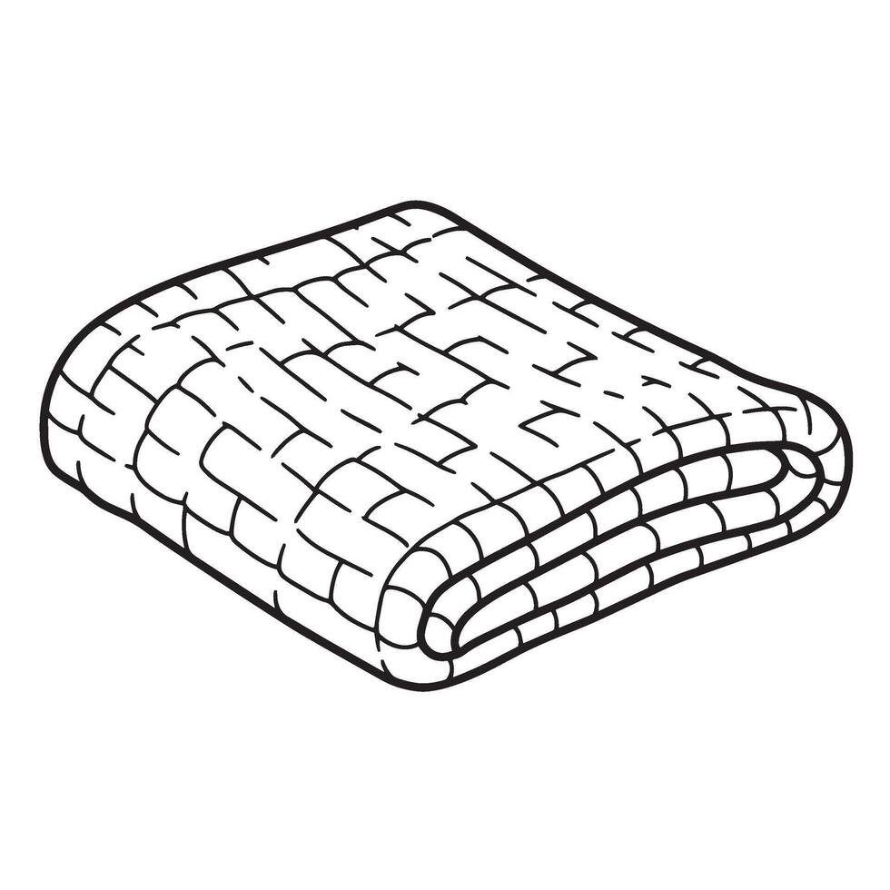 Black and white outline illustration of a folded woven blanket or throw vector