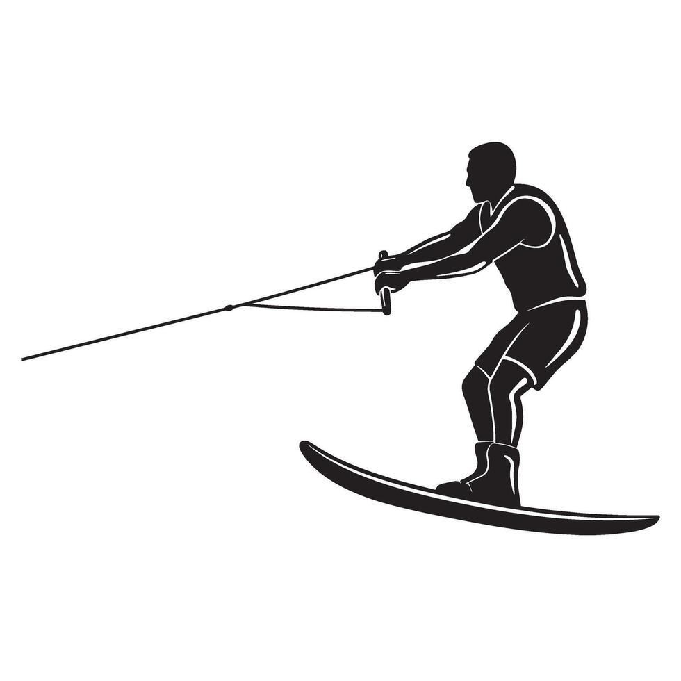 Silhouette of a water skier gliding on water depicting summer recreation and sport vector