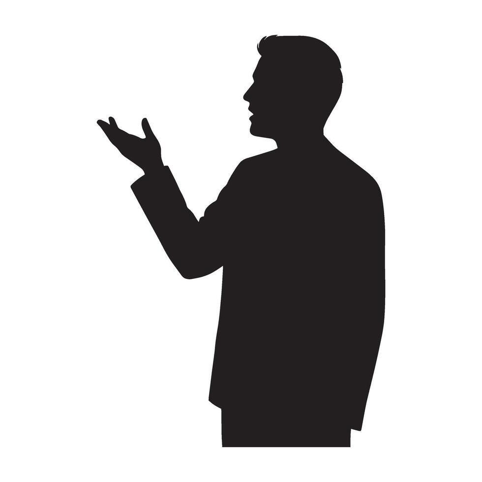 Silhouette of a man in a suit gesturing outwards ideal for business concepts vector