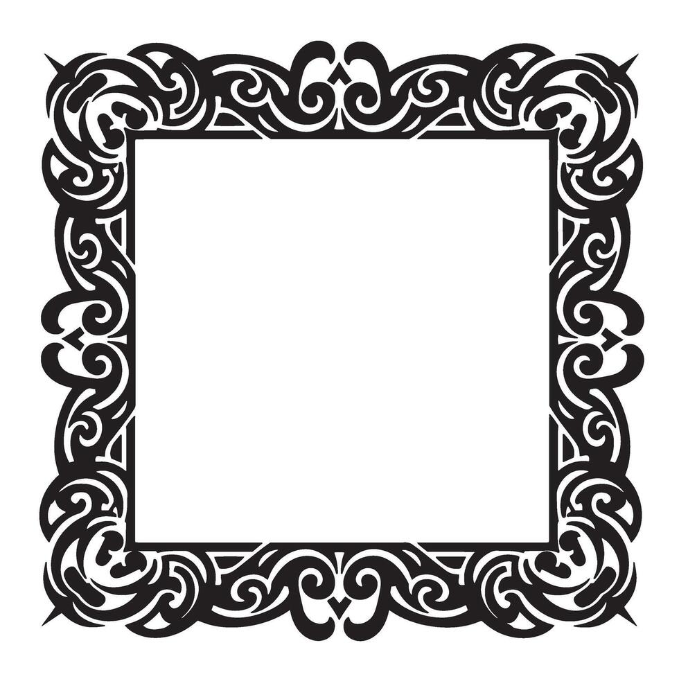 Elegant black and white square frame with ornate swirls and decorative border design vector
