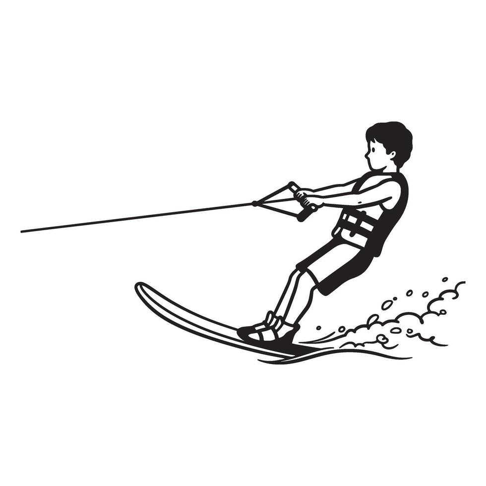 illustration of a young person waterskiing on a calm lake day vector