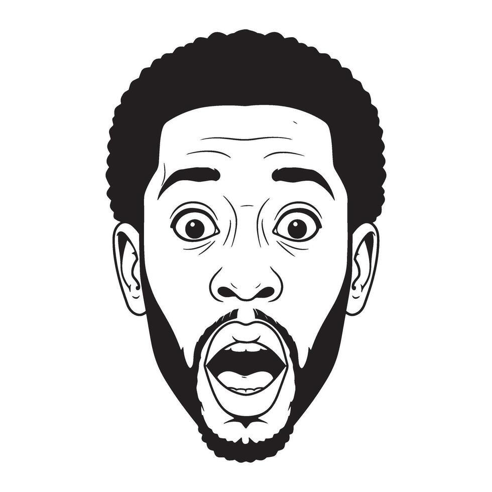 illustration of a surprised afro american man with an open mouth expression vector