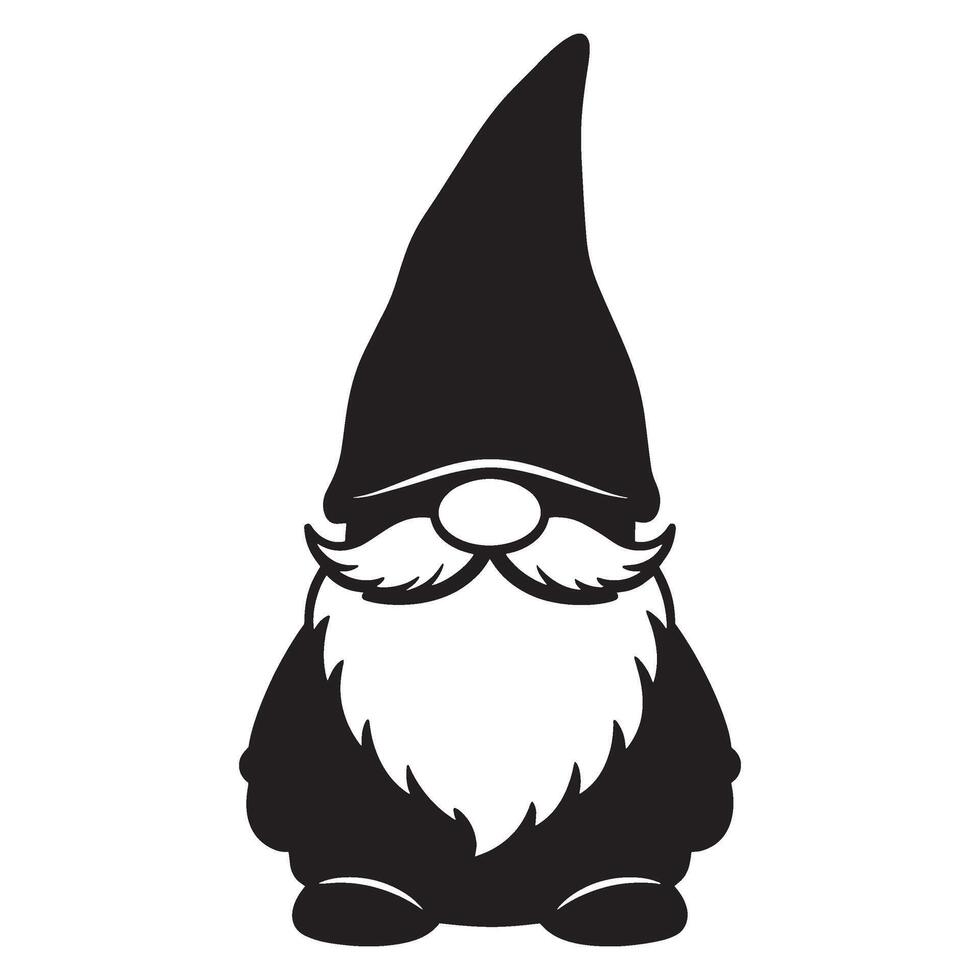 Simple black and white illustration of a garden gnome with a long pointed hat vector