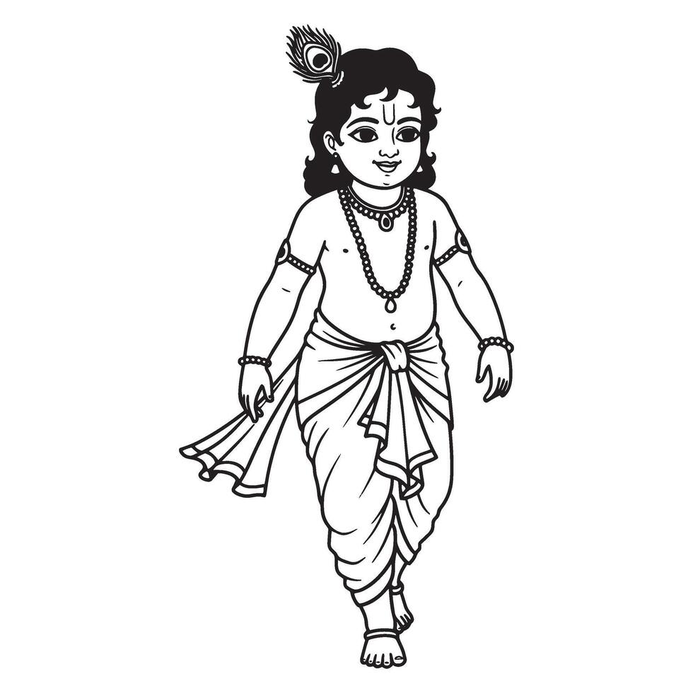 illustration of lord krishna depicted in a walking pose with traditional attire vector