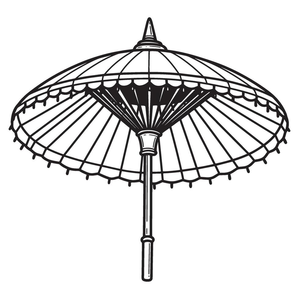 Elegant black and white hand drawn parasol on a white background for design projects vector