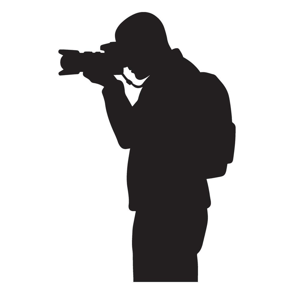 Silhouette of a photographer holding a digital camera isolated on a white background vector