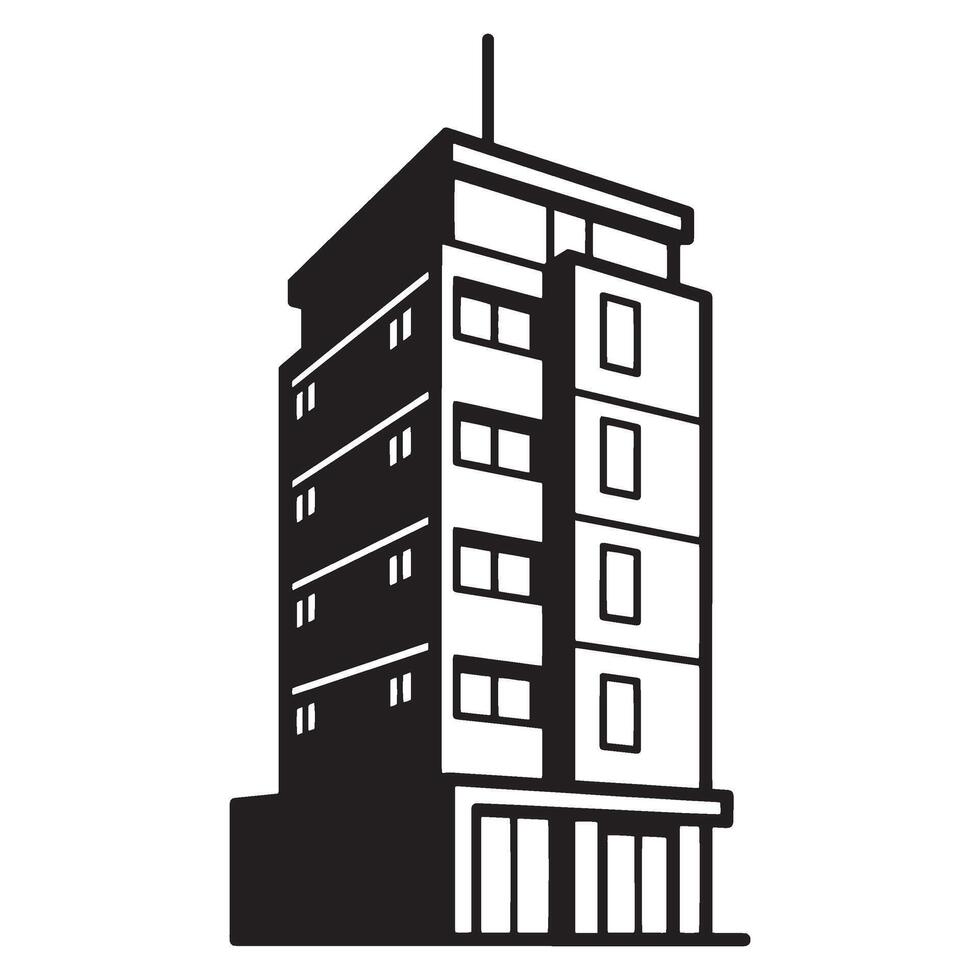 Minimalist black and white illustration of a modern high rise commercial building vector