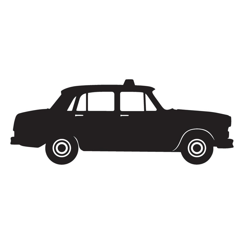 Black silhouette of a classic taxi cab isolated on a white background perfect for design vector
