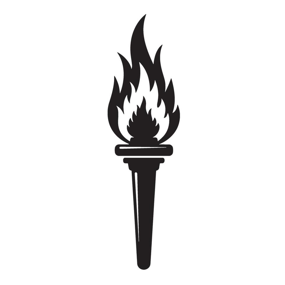 Simple black and white illustration of a lit torch symbol against a white background vector