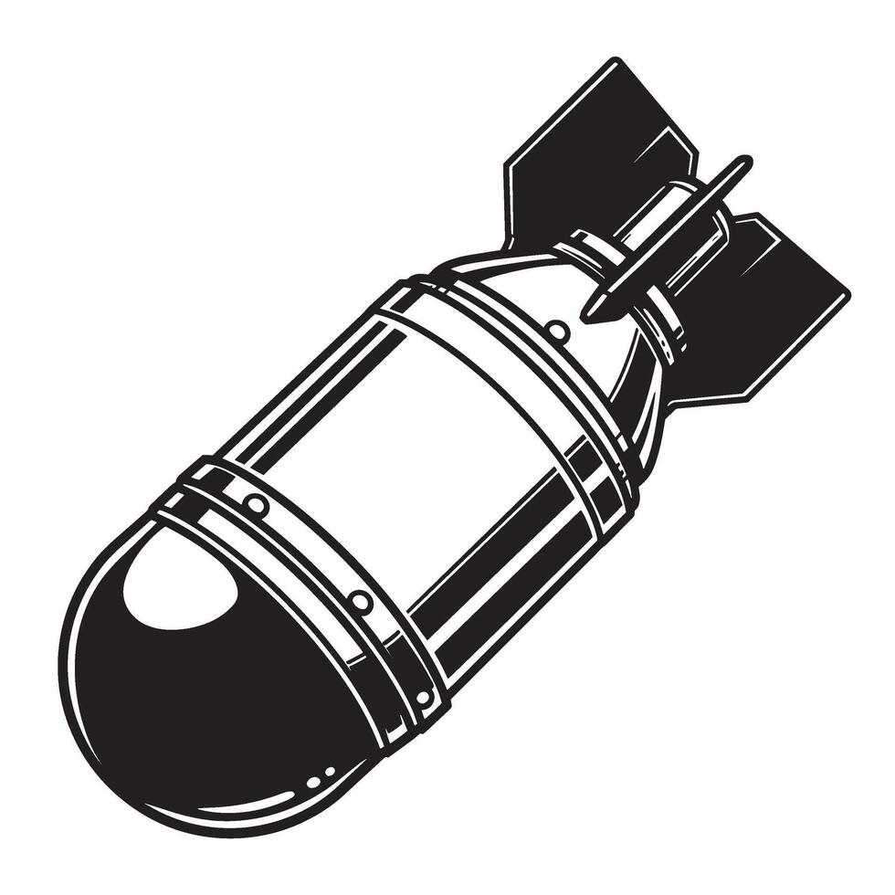 Illustrated black and white cartoon of a world war two bomb dropping ready to explode vector