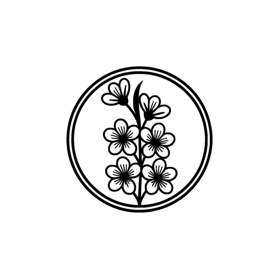 Minimalist Cherry Blossom in Circle, Black and White vector