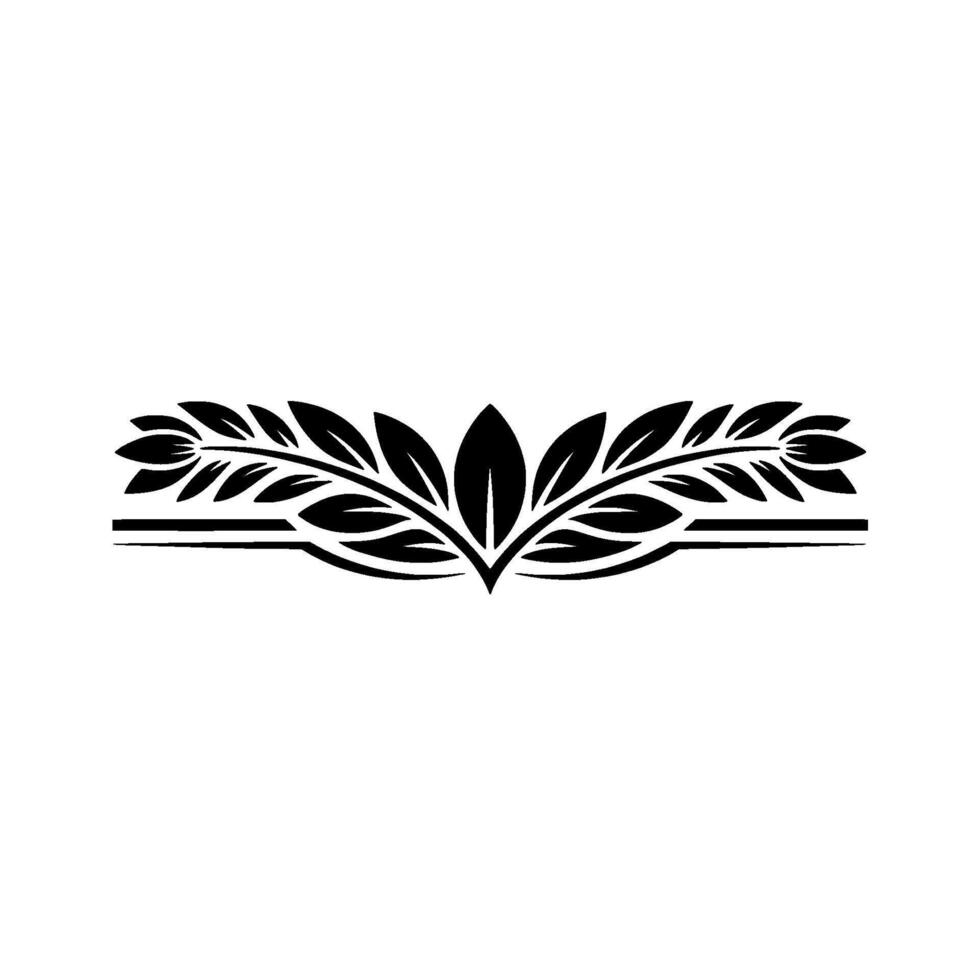 Minimalist Floral Crest Black Leaf Motif on White Background vector