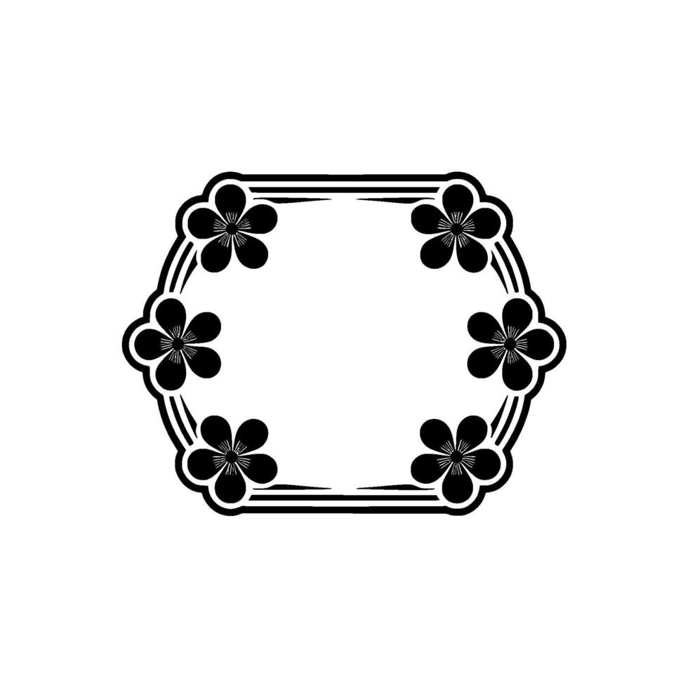 Floral Hexagonal Frame, Black White Illustration vector