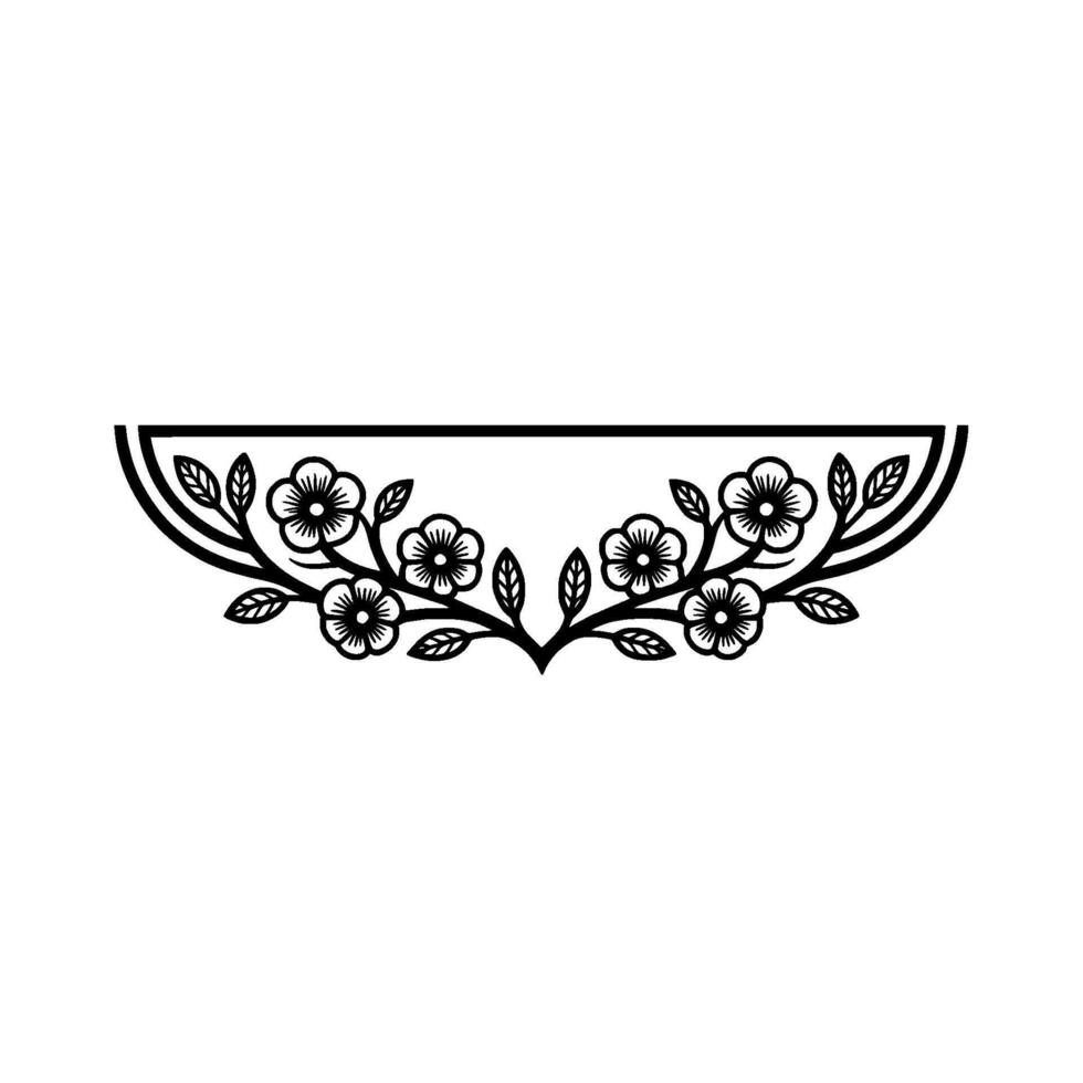 Elegant Floral Border with Pink Blossoms Black Outline vector