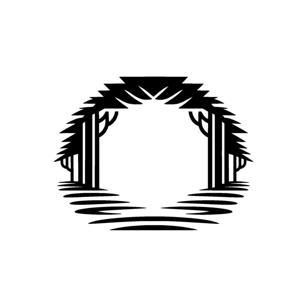 Minimalist Forest Portal Black White Silhouette, Abstract Nature, Gateway Concept vector