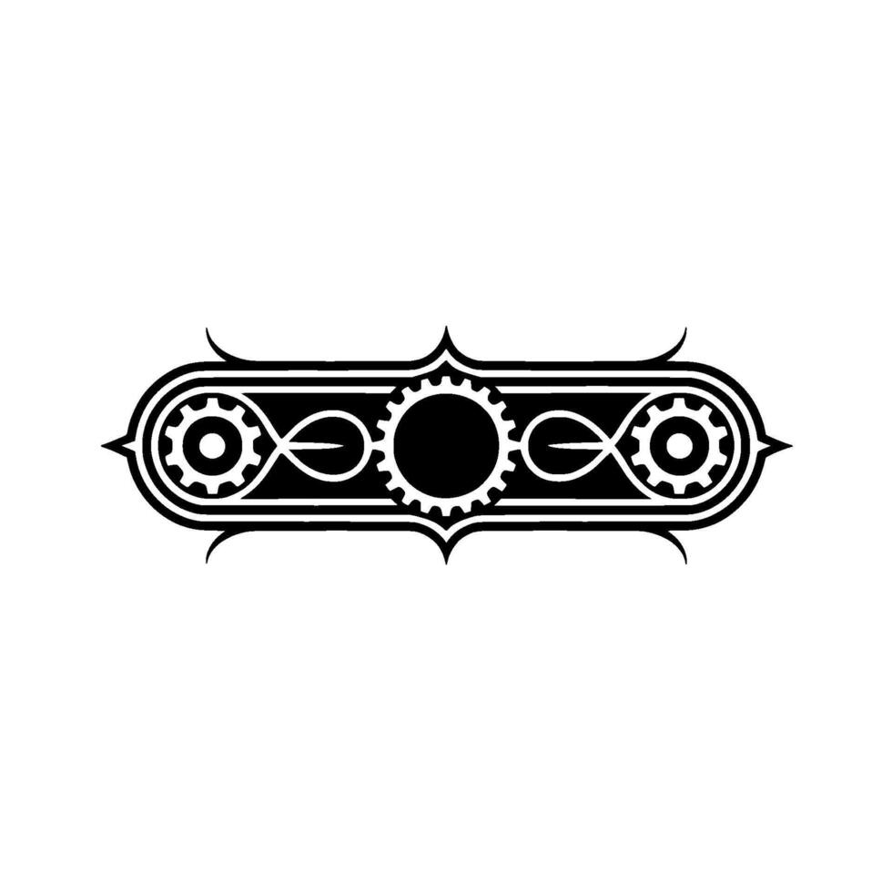 Steampunk Gear Element with Ornamental Border - Black on White vector