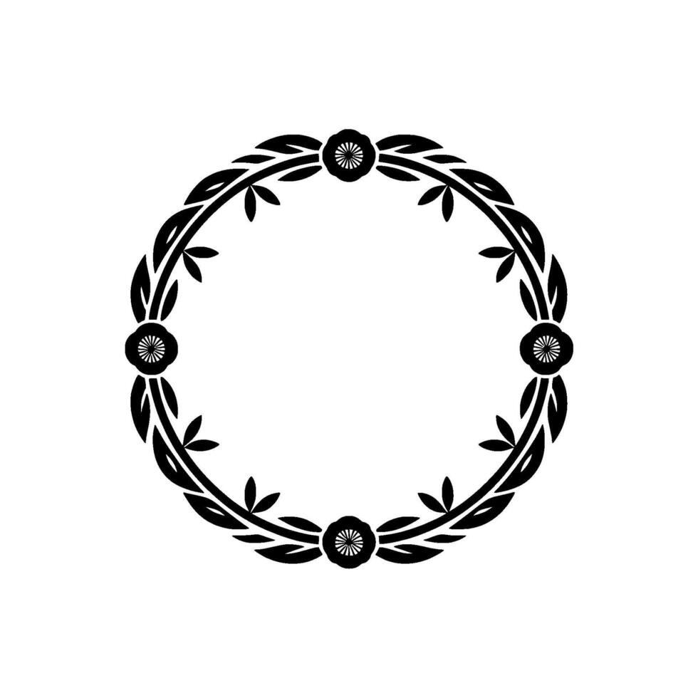 Black Floral Wreath, Minimalist , Elegant Frame on White vector