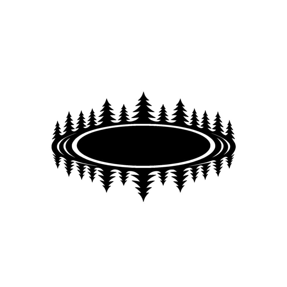 Forest Crest Emblem Black Trees Framing Oval Space, Minimalist vector