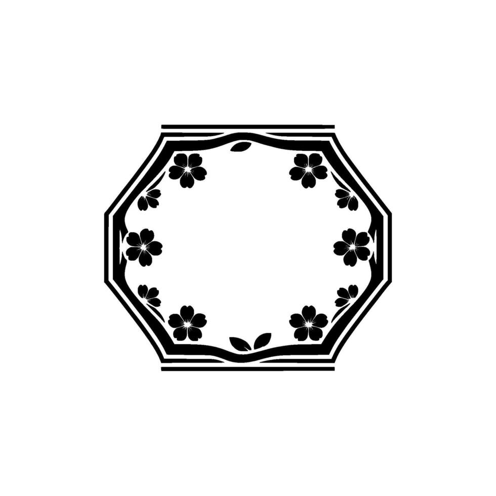 Black Floral Octagon Frame, Minimalist vector