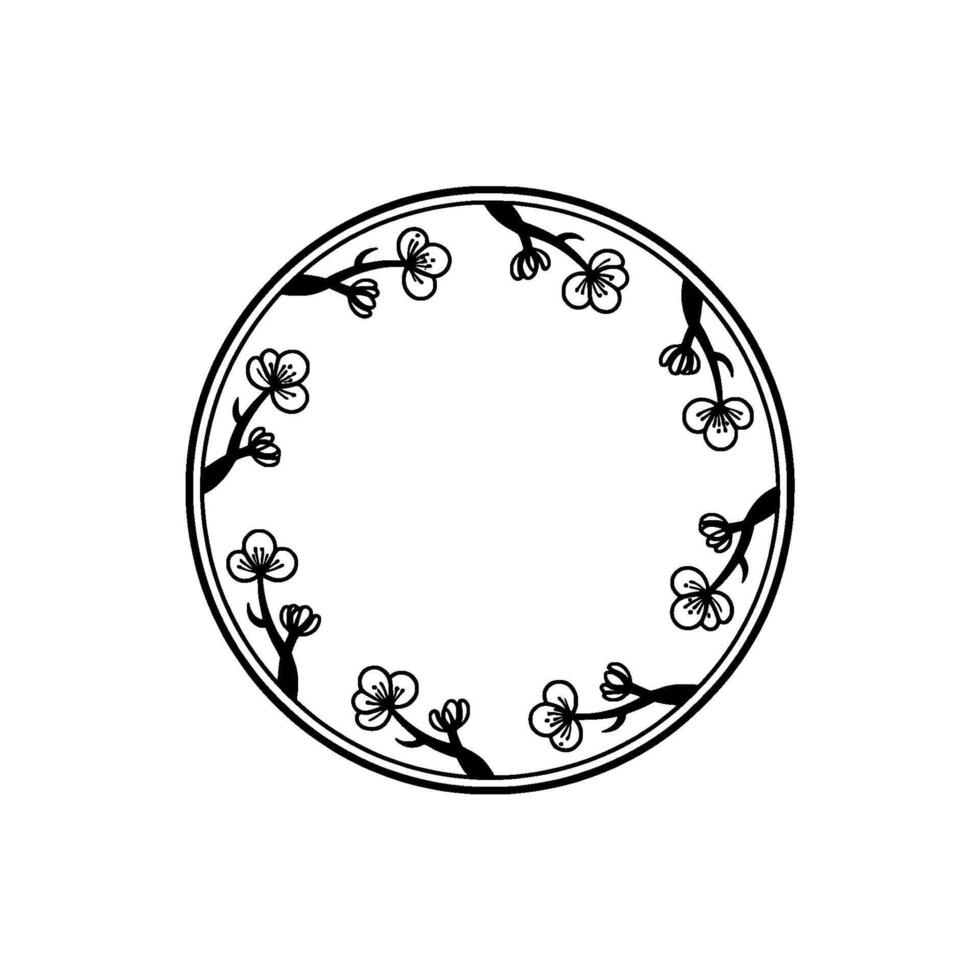Floral Circle Frame, Minimalist Black and, White vector