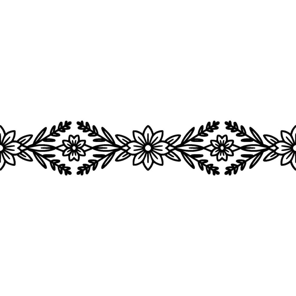 Floral Border Minimalist Black White Element vector