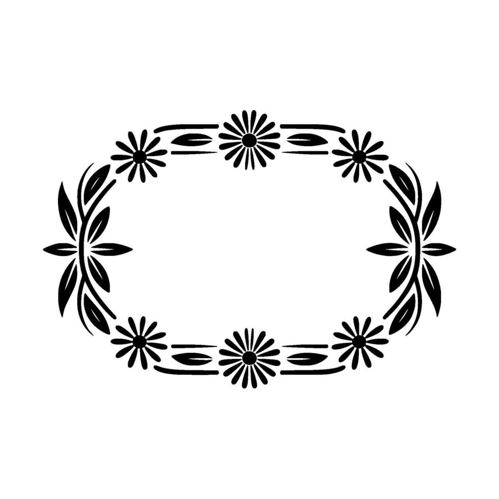 Elegant Floral Oval Frame, Black and White, Minimalist vector