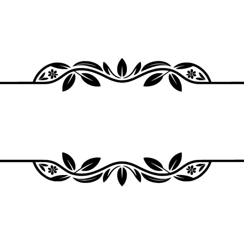 Elegant Floral Frame Border with Leaves and Flowers, Black on White vector