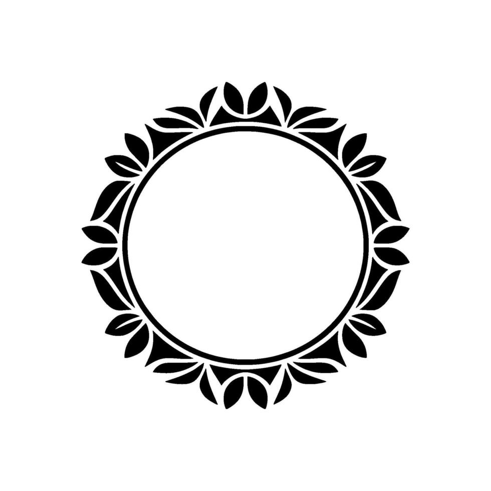 Elegant Black- Floral Circle Frame on White Background vector