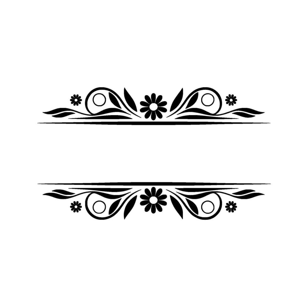 Elegant Floral Border Frame, Black on White, for Text Space vector