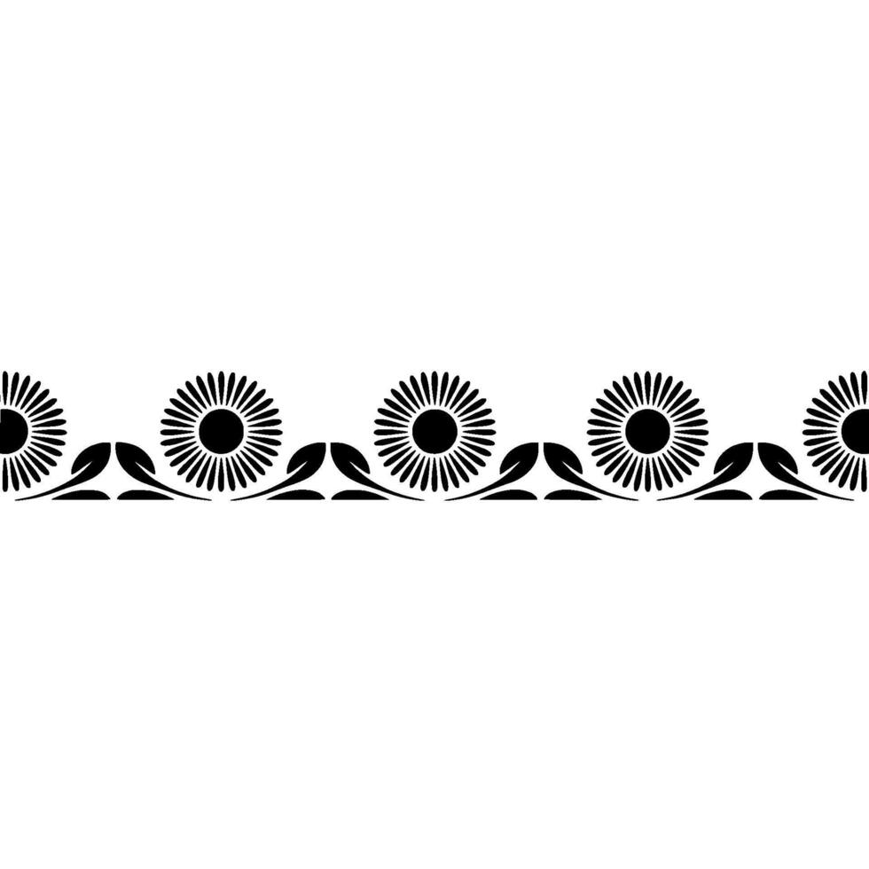 Minimalist Floral Border , Black on White, Ornamental Pattern vector