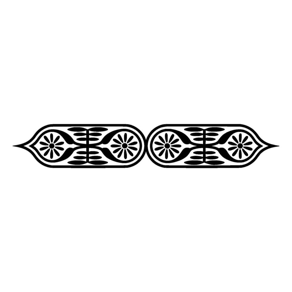 Geometric Floral Border , Black on White Background vector